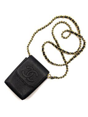 Chanel Vintage Mini Flap Bag Caviar Pouch Cigarette Case Crossbody